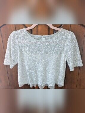 DB Studio White Sequin Top Size 2